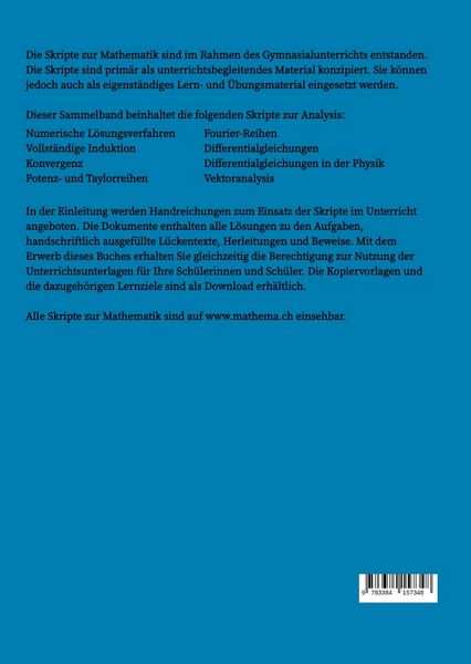 Produktbild: Skripte zur Mathematik - Fortgeschrittene Analysis