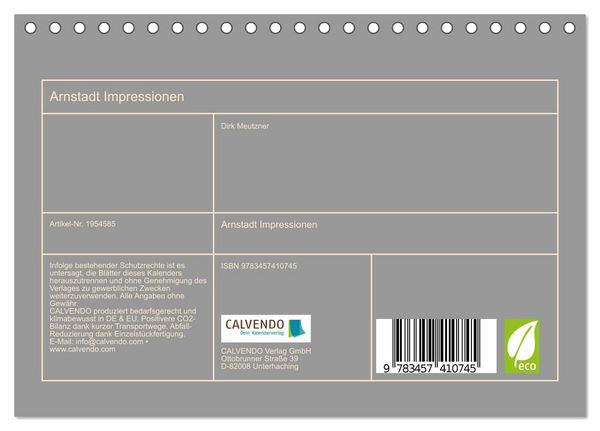 Produktbild: Arnstadt Impressionen (Tischkalender 2026 DIN A5 quer), CALVENDO Monatskalender