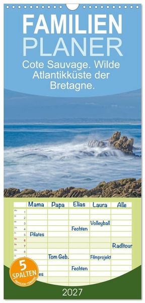 Produktbild: Familienplaner 2027 - Cote Sauvage. Wilde Atlantikk&uuml;ste der Bretagne. mit 5 Spalten (Wandkalender, 21 x 45 cm) CALVENDO