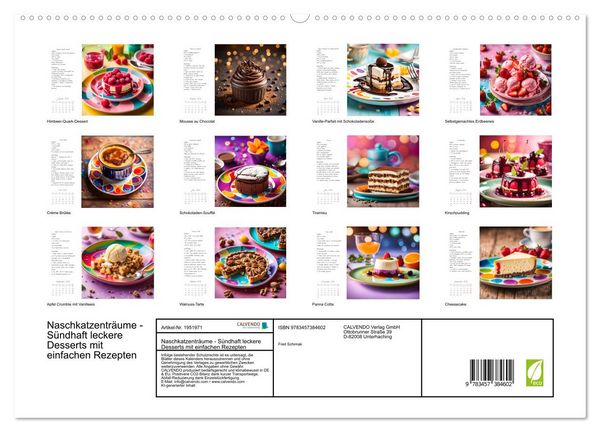 Produktbild: Naschkatzentr&auml;ume - S&uuml;ndhaft leckere Desserts mit einfachen Rezepten (hochwertiger Premium Wandkalender 2026 DIN A2 quer), Kunstdruck in Hochglanz