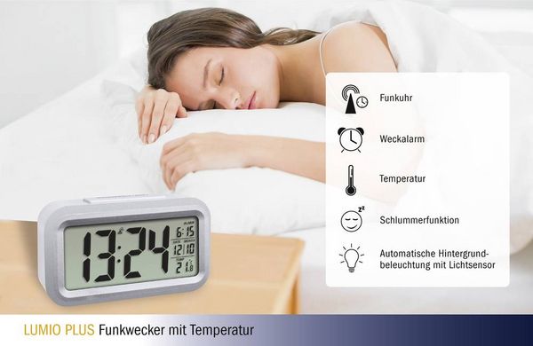 Produktbild: TFA Dostmann 60.2553.02 Funk Wecker Silber, Wei&szlig; Alarmzeiten 1