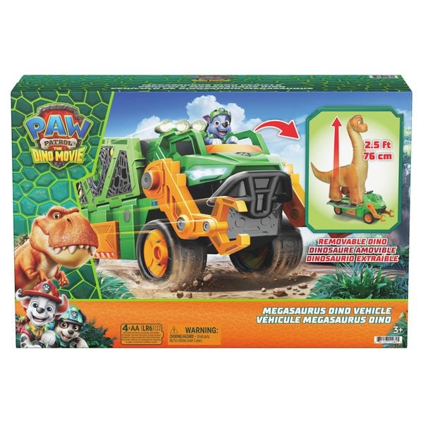 Produktbild: PAW Patrol: Der Dino Film, Rockys Megasaurus Transport-Fahrzeug, per Knopfdruck aufblasbarer Dino