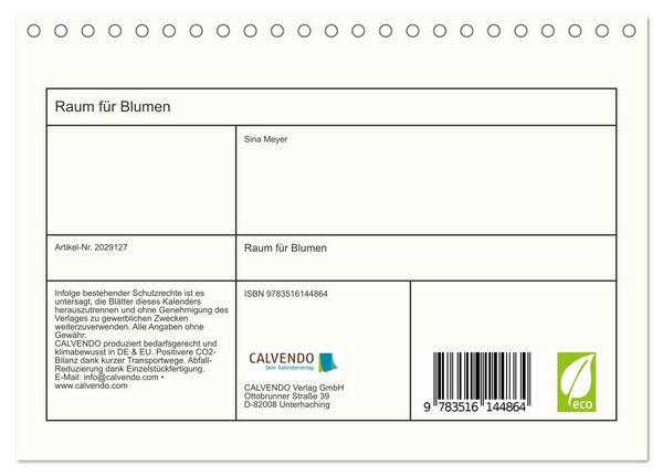 Produktbild: Raum f&uuml;r Blumen (Tischkalender 2026 DIN A5 quer), CALVENDO Monatskalender