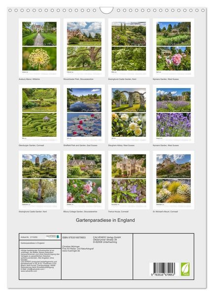 Produktbild: Gartenparadiese in England (Wandkalender 2026 DIN A3 hoch), CALVENDO Monatskalender
