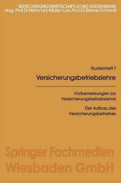 Produktbild: Vorbemerkungen zur Versicherungsbetriebslehre