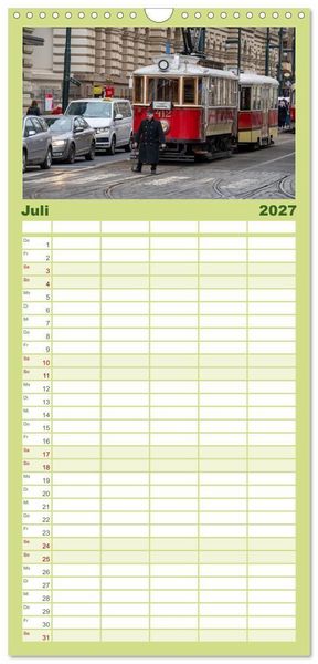 Produktbild: Familienplaner 2027 - Stra&szlig;enbahnklassiker auf Schienen mit 5 Spalten (Wandkalender, 21 x 45 cm) CALVENDO