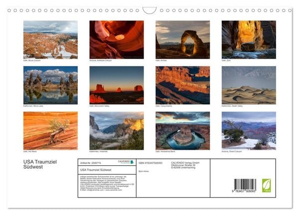 Produktbild: USA Traumziel S&uuml;dwest (Wandkalender 2026 DIN A3 quer), CALVENDO Monatskalender