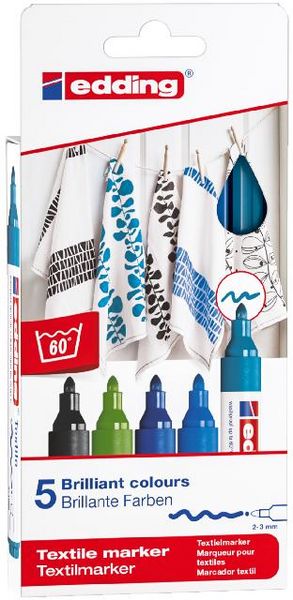 Produktbild: edding 4500 Textilmarker, 2-3mm, 5er Set kalte Farben