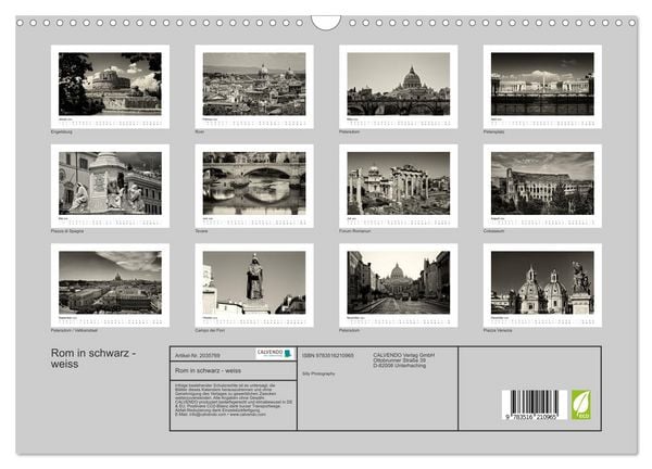 Produktbild: Rom in schwarz - weiss (Wandkalender 2026 DIN A3 quer), CALVENDO Monatskalender