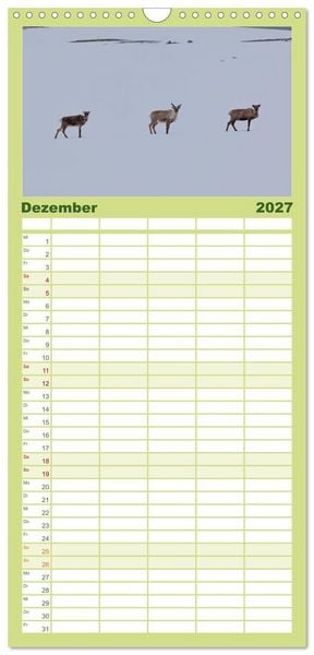 Produktbild: Familienplaner 2027 - Tierkalender 2027 mit 5 Spalten (Wandkalender, 21 x 45 cm) CALVENDO