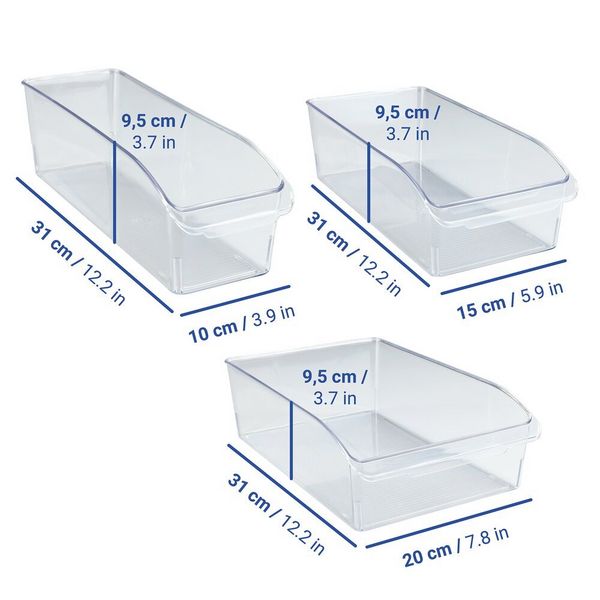 Produktbild: K&uuml;hlschrank-Organizer Set, 3-teilig, Aufbewahrungsboxen f&uuml;r K&uuml;hl- und Vorratsschrank