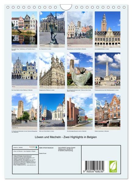 Produktbild: L&ouml;wen und Mecheln - Zwei Highlights in Belgien (Wandkalender 2026 DIN A4 hoch), CALVENDO Monatskalender