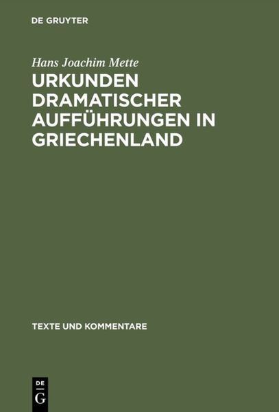 Produktbild: Urkunden dramatischer Auff&uuml;hrungen in Griechenland