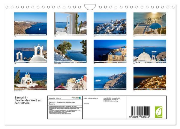 Produktbild: Santorini - Strahlendes Wei&szlig; an der Caldera (Wandkalender 2026 DIN A4 quer), CALVENDO Monatskalender