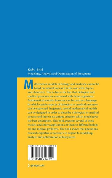 Produktbild: Modelling, Analysis and Optimization of Biosystems