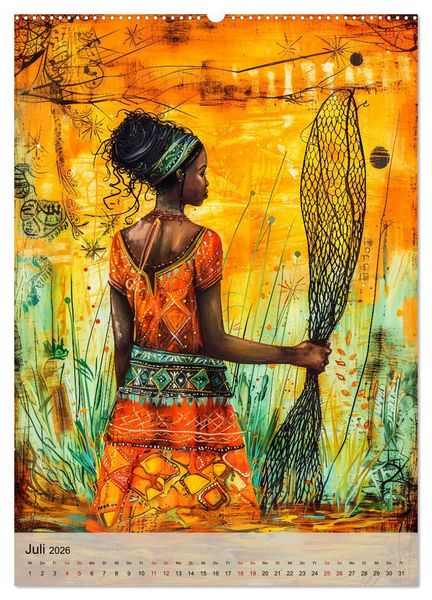 Produktbild: Afrikanische Eleganz - Illustrationen in harmonischen Farben (Wandkalender 2026 DIN A2 hoch), CALVENDO Monatskalender