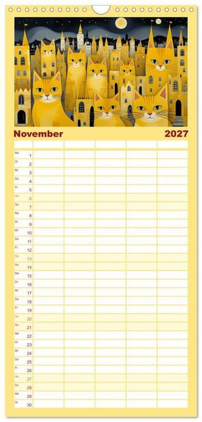 Produktbild: Familienplaner 2027 - Schnurrendes Katzenget&uuml;mmel mit 5 Spalten (Wandkalender, 21 x 45 cm) CALVENDO