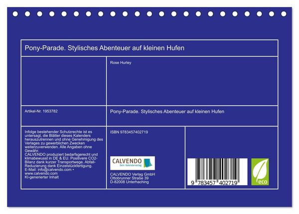 Produktbild: Pony-Parade. Stylisches Abenteuer auf kleinen Hufen (Tischkalender 2026 DIN A5 quer), CALVENDO Monatskalender