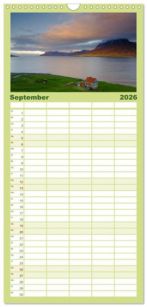 Produktbild: Familienplaner 2026 - Island mit 5 Spalten (Wandkalender, 21 x 45 cm) CALVENDO