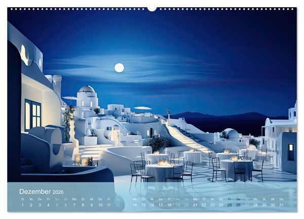 Produktbild: Santorini, Griechenland -Romatische Abendstimmung- (hochwertiger Premium Wandkalender 2026 DIN A2 quer), Kunstdruck in Hochglanz
