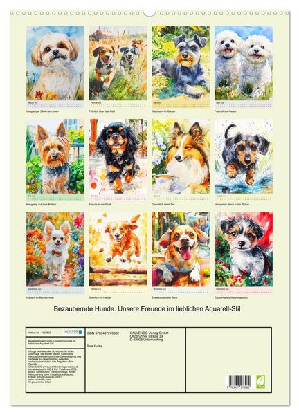 Produktbild: Bezaubernde Hunde. Unsere Freunde im lieblichen Aquarell-Stil (Wandkalender 2026 DIN A2 hoch), CALVENDO Monatskalender