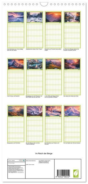 Produktbild: Familienplaner 2026 - Im Reich der Berge mit 5 Spalten (Wandkalender, 21 x 45 cm) CALVENDO