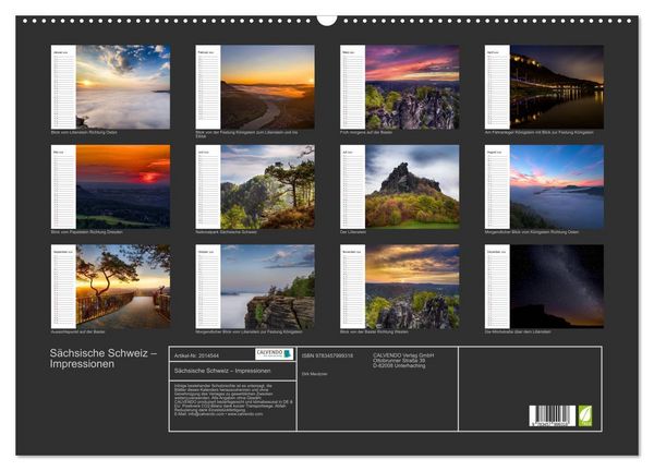 Produktbild: S&auml;chsische Schweiz &ndash; Impressionen (Wandkalender 2026 DIN A2 quer), CALVENDO Monatskalender