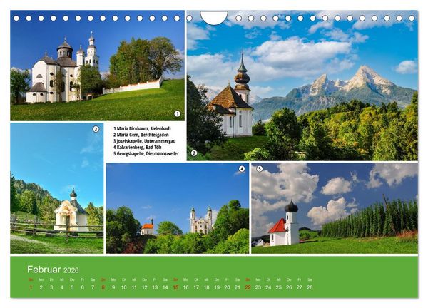 Produktbild: Kirchen und Kapellen als Ausflugsziele (Wandkalender 2026 DIN A4 quer), CALVENDO Monatskalender