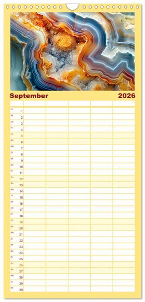 Produktbild: Familienplaner 2026 - Achat-Rhapsodie - Farbige Flussl&auml;ufe in Bandachaten und Quarz mit 5 Spalten (Wandkalender, 21 x 45 cm) CALVENDO