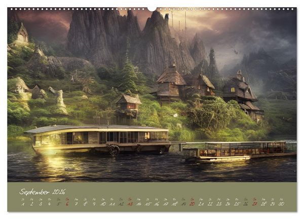 Produktbild: Romantische Fantasy Hausboote Magische Stimmungen in der D&auml;mmerung (Wandkalender 2026 DIN A2 quer), CALVENDO Monatskalender