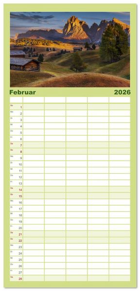 Produktbild: Familienplaner 2026 - Leidenschaft Landschaften mit 5 Spalten (Wandkalender, 21 x 45 cm) CALVENDO