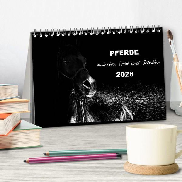 Produktbild: Pferde zwischen Licht und Schatten (Tischkalender 2026 DIN A5 quer), CALVENDO Monatskalender