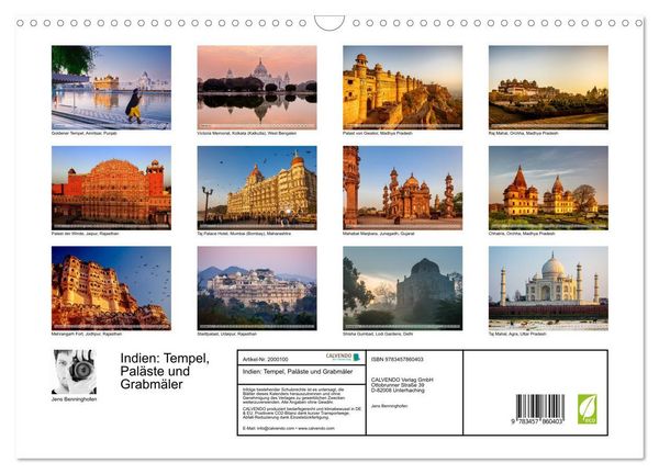 Produktbild: Indien: Tempel, Pal&auml;ste und Grabm&auml;ler (Wandkalender 2026 DIN A3 quer), CALVENDO Monatskalender