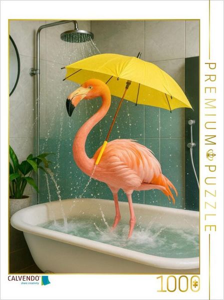 CALVENDO Puzzle Flamingo Pink Shower Party | 1000 Teile Lege-Größe 64x48cm Foto-Puzzle für glückliche Stunden
