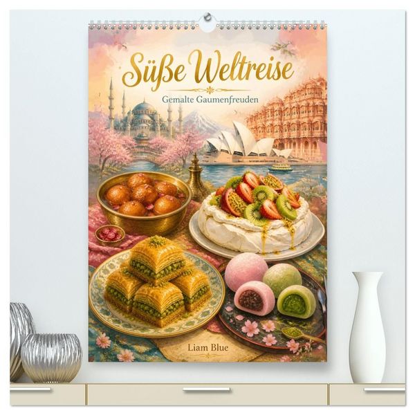 Produktbild: S&uuml;&szlig;e Weltreise - Gemalte Gaumenfreuden (hochwertiger Premium Wandkalender 2027 DIN A2 hoch), Kunstdruck in Hochglanz