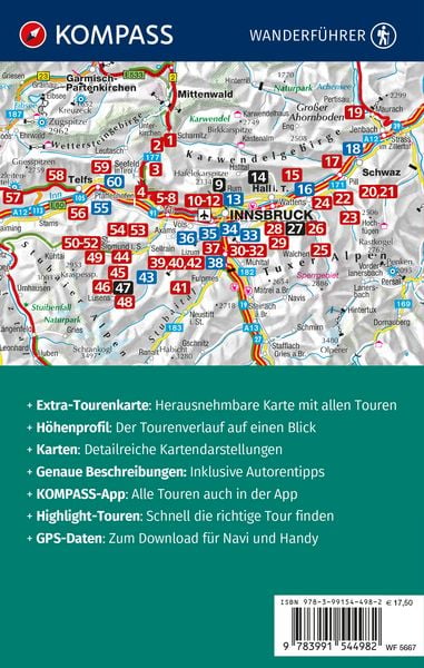 Produktbild: KOMPASS Wanderf&uuml;hrer Innsbruck und Umgebung, Karwendel, Tuxer Alpen, Sellrain und Mieminger Kette, 60 Touren mit Extra-Tourenkarte