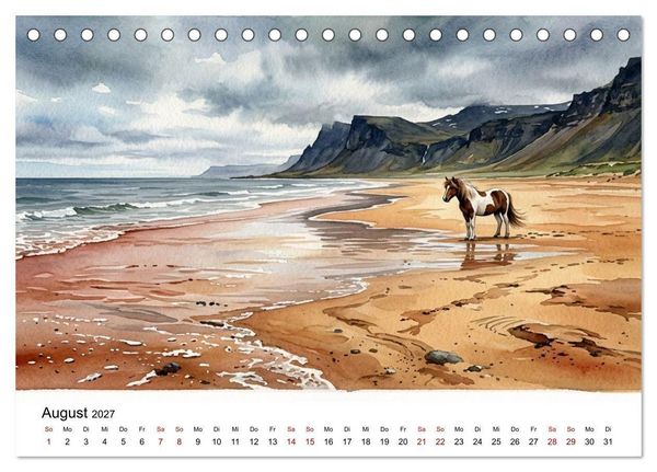 Produktbild: Magie der Islandpferde im Aquarellstil (Tischkalender 2027 DIN A5 quer), CALVENDO Monatskalender
