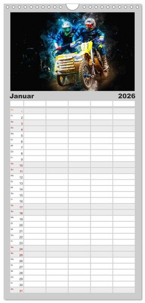 Produktbild: Familienplaner 2026 - Seitenwagen Motocross mit 5 Spalten (Wandkalender, 21 x 45 cm) CALVENDO