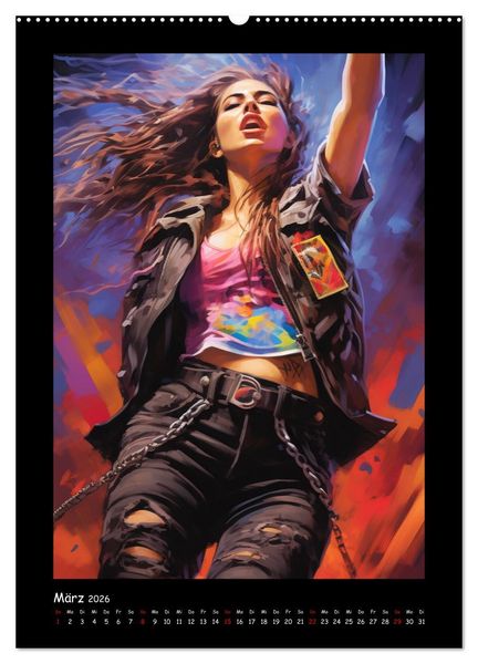 Produktbild: Heavy Metal-Queens. Wilde Rock- und Metal-Girl Paintings (hochwertiger Premium Wandkalender 2026 DIN A2 hoch), Kunstdruck in Hochglanz