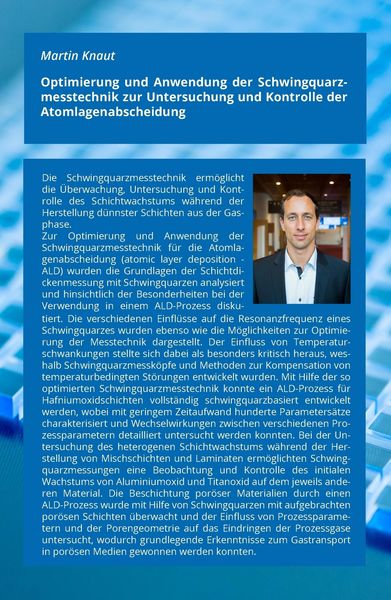 Produktbild: Optimierung und Anwendung der Schwingquarzmesstechnik zur Untersuchung und Kontrolle der Atomlagenabscheidung