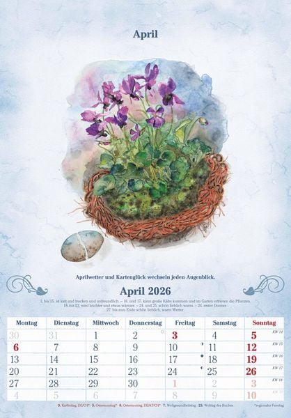 Produktbild: 100-jähriger Kalender 2026 - Bildkalender 23,7x34 cm - mit Wetterprognosen, Bauernregeln und liebevollen Illustrationen - Wandkalender - Alpha Edition