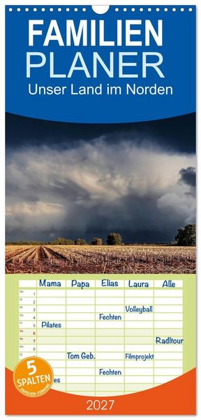 Produktbild: Familienplaner 2027 - Unser Land im Norden mit 5 Spalten (Wandkalender, 21 x 45 cm) CALVENDO