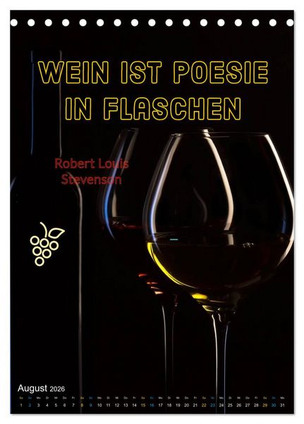 Produktbild: WEIN Weisheiten und Sprichworte (Tischkalender 2026 DIN A5 hoch), CALVENDO Monatskalender