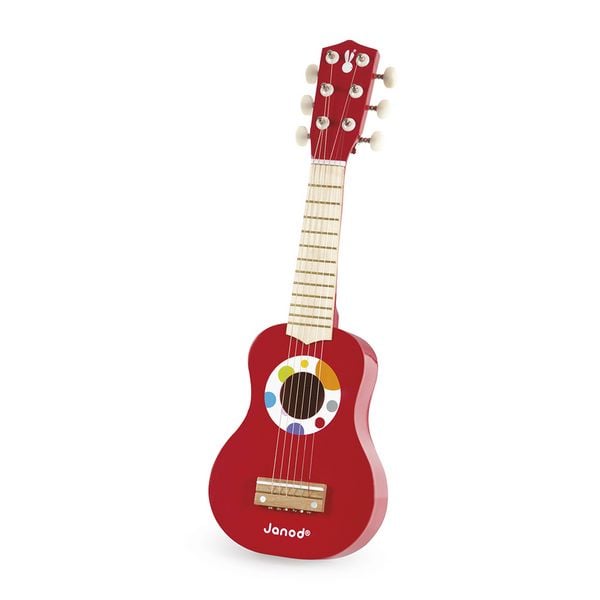 Kindergitarre aus Holz mit 6 Metallsaiten im Konfetti-Design