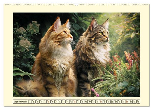 Produktbild: Main-Coon-Katzen. Die imposanten Waldkatzen im Garten (Wandkalender 2026 DIN A2 quer), CALVENDO Monatskalender