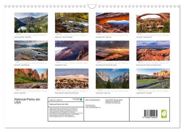 Produktbild: National-Parks der USA (Wandkalender 2027 DIN A3 quer), CALVENDO Monatskalender