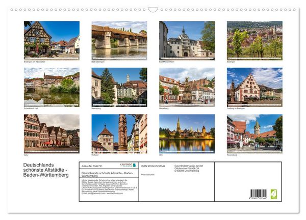 Produktbild: Deutschlands sch&ouml;nste Altst&auml;dte - Baden-W&uuml;rttemberg (Wandkalender 2026 DIN A2 quer), CALVENDO Monatskalender