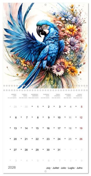 Produktbild: Des perroquets color&eacute;s (Calendrier mural carr&eacute; 2026 30x30 cm) Calendrier double avec une page pour vos prises de notes