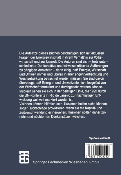 Produktbild: Energie, Umwelt und Wirtschaft: Visionen statt Illusionen