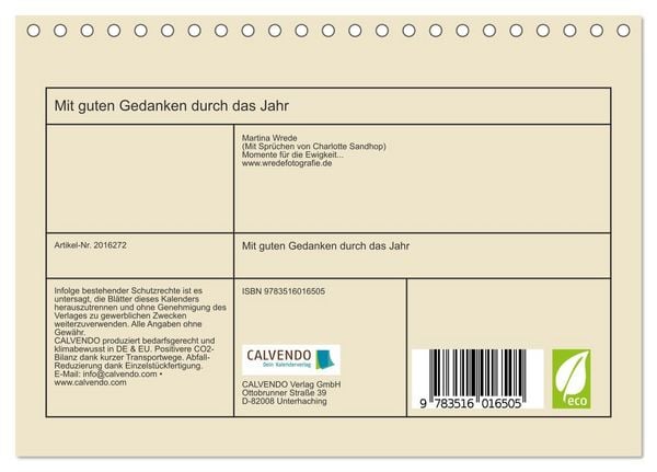 Produktbild: Mit guten Gedanken durch das Jahr (Tischkalender 2026 DIN A5 quer), CALVENDO Monatskalender